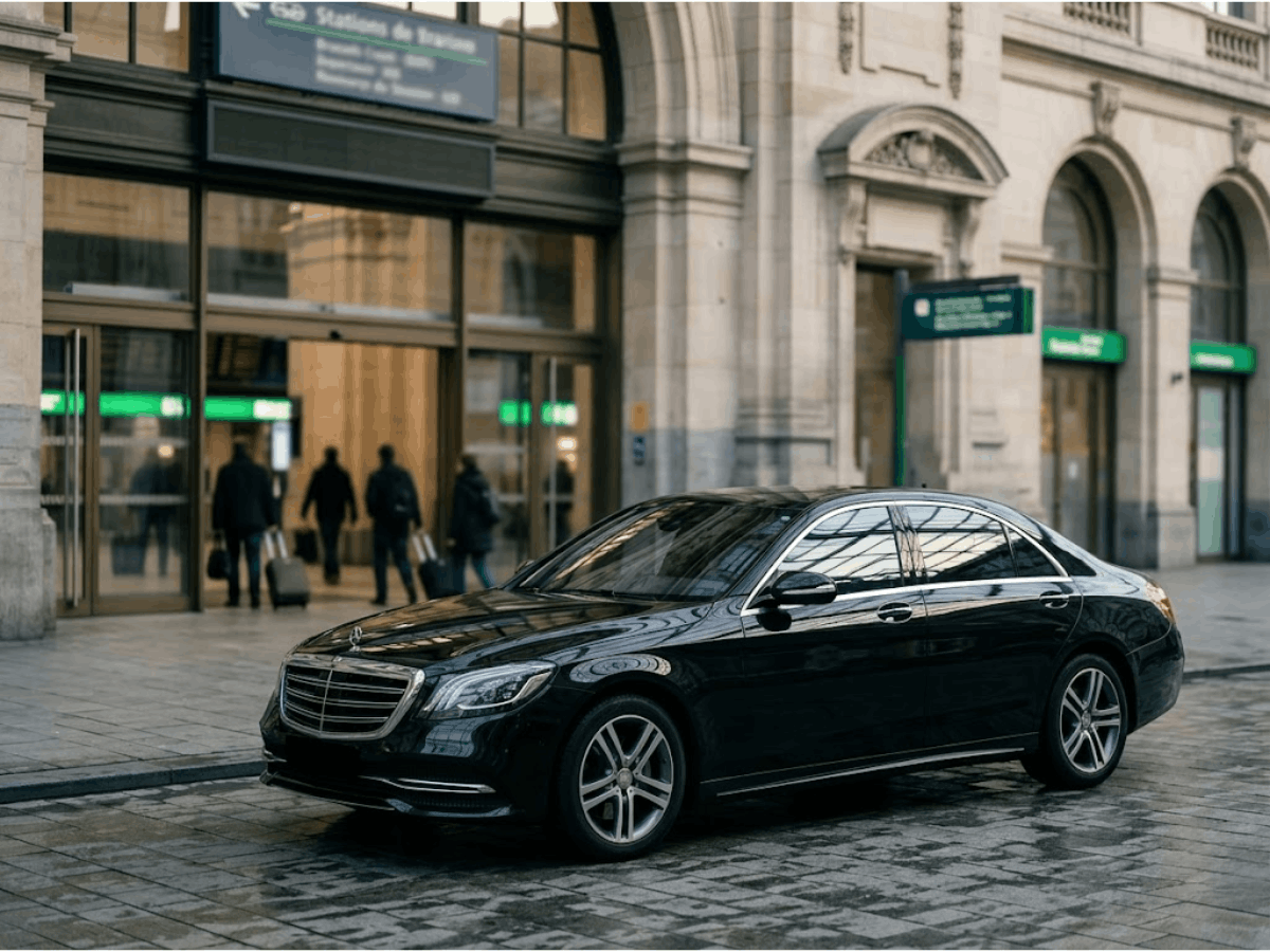 Berline devant gare — taxi Fonsecase départ voyage - Navette aéroport